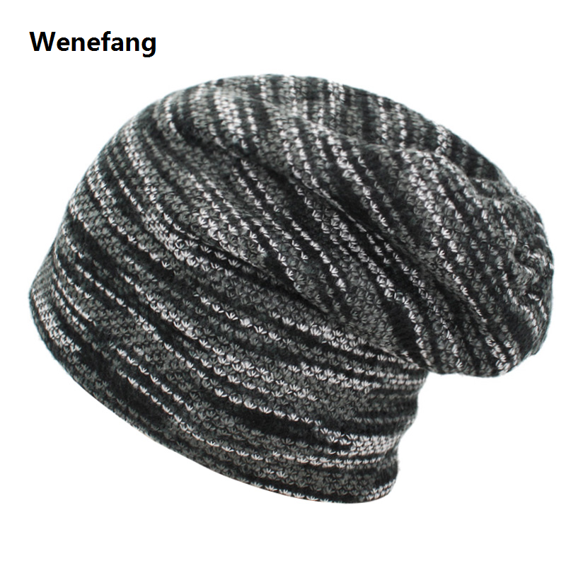 Wenefang AETRUE Knitted Hat Women Skullies Beanies Winter Hats For Men Bonnet Striped Caps Warm Baggy Soft Female Wool Male Beanie Hat