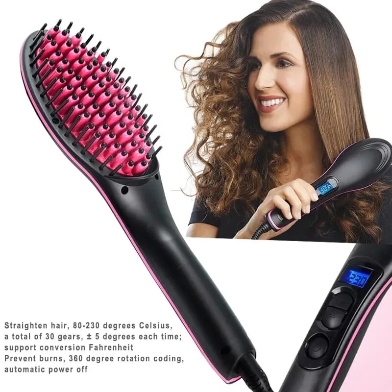 Simply Straight Ceramic Electric Digital Hair Straightener Brush