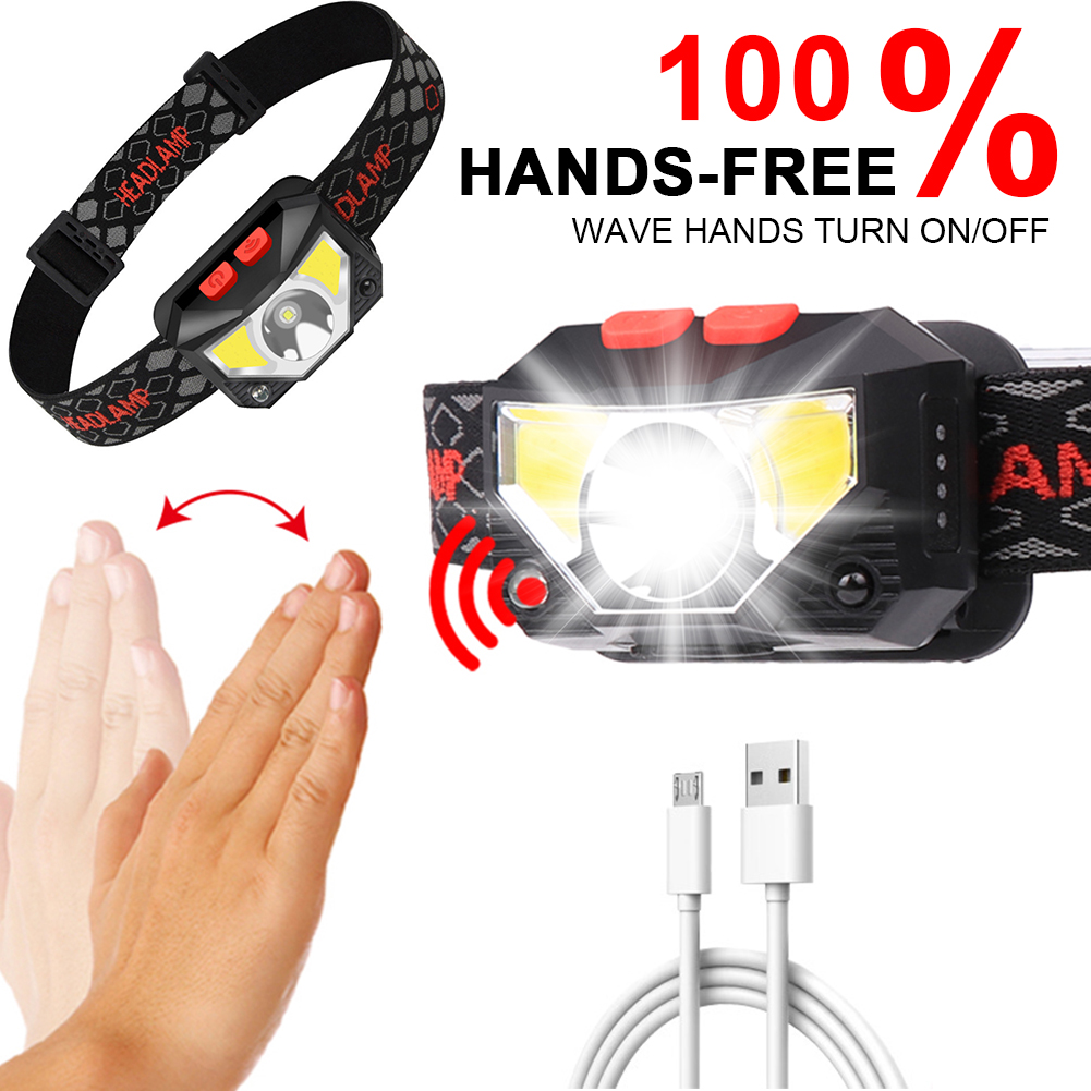Powerful LED Motion Sensor Flashlight - USB Rechargeable Head Torch for Waterproof Camping, Hiking, Fishing