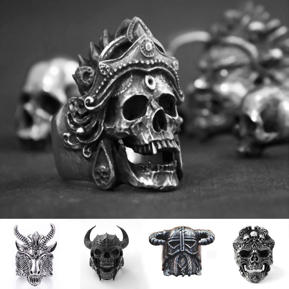Men Biker Indian Skull Punk Gothic Vintage Rings