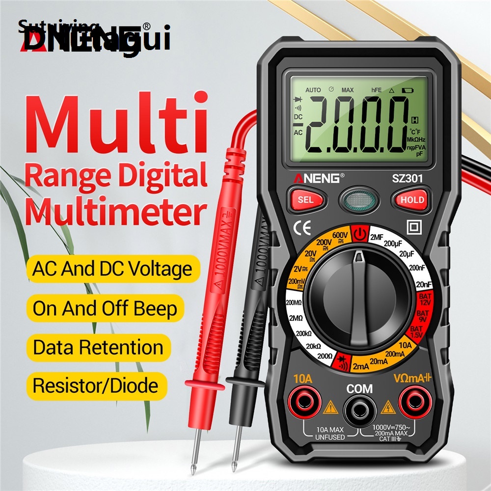 Difutagui High Quality Sutuiying ANENG SZ301 Digital Multimeter AC/DC Votage Current Automatic Luxury Tester Electrical Resistance Ohm Ammeter Capacitance Meter