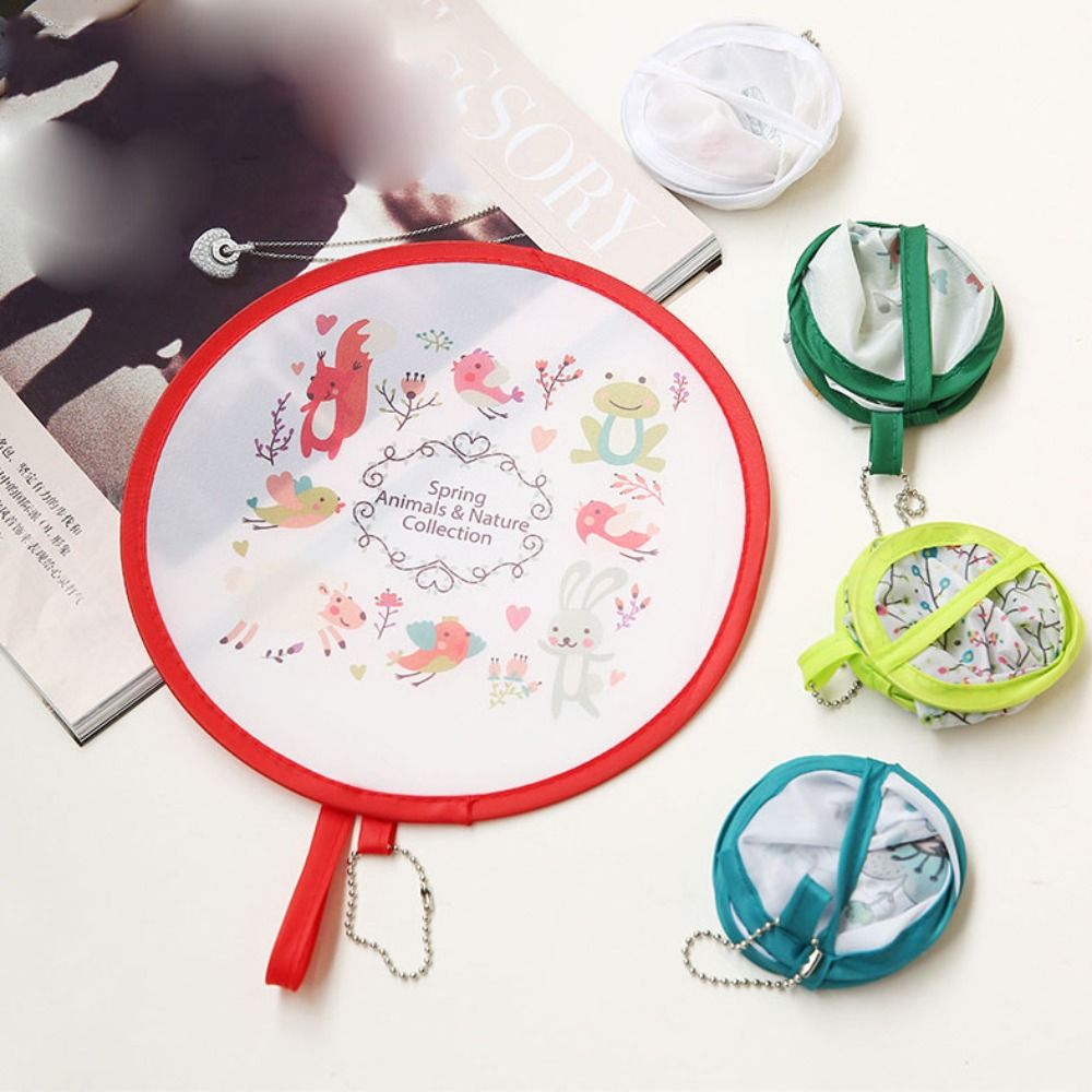 Creative Lightweight Cartoon Folding Fan Durable Portable Handheld Round Fan Plastic Round Mini Pocket Fan Wedding