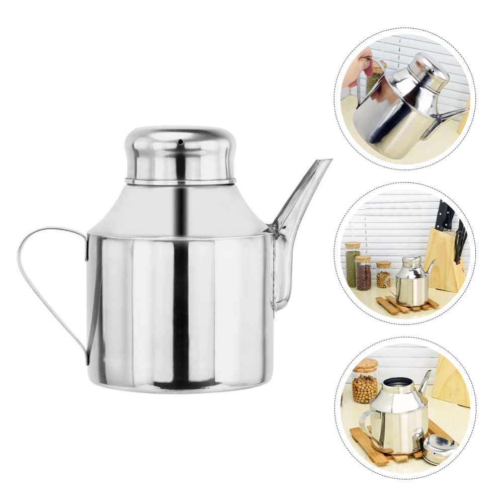 0.750 L Premium Stainless Steel Oil Dispenser & Vinegar Pourer Bottle - Large Capacity Leak-Proof Olive Oil Container with Drip-Free Spout & Ergonomic Handle - Elegant Kitchen Grease Storage Pot
