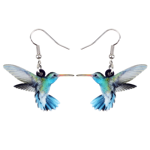 Acrylic Flying Voilet Sabrewing Hummingbird Bird Earrings Big Long Dangle Drop Novelty Animal Jewelry For Girls