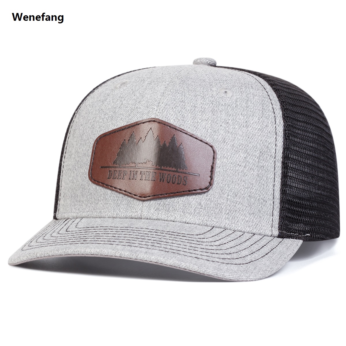 Wenefang Unisex DEEP IN THE WOODS Leather Label Baseball Net Caps Spring New and Summer Outdoor Adjustable Casual Hats Sunscreen Hat