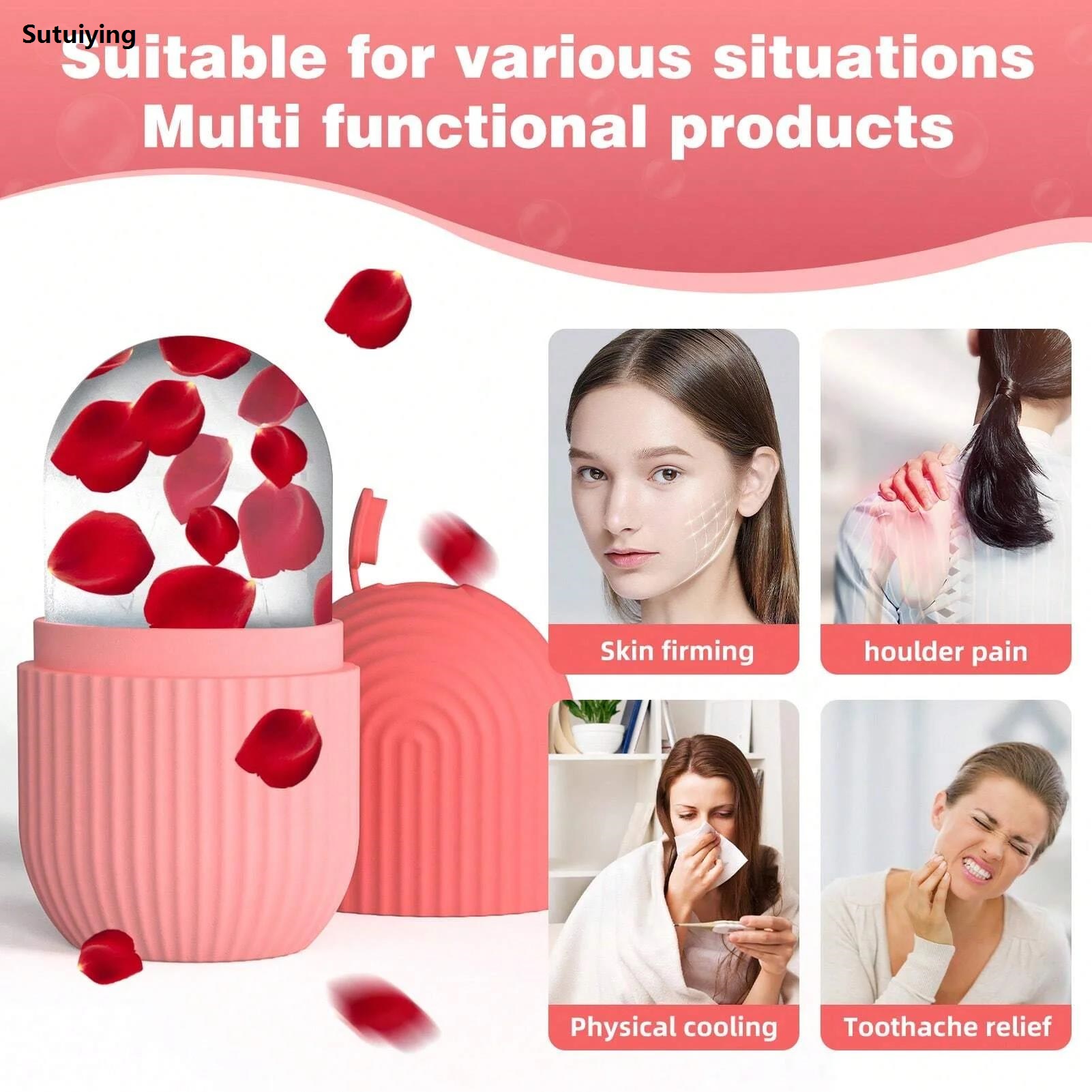 Sutuiying Ice Face Roller Ice Cube Beauty Massage Silicone Ice Mold for Eye Puffiness Ice Facial Roller Shrink Pores