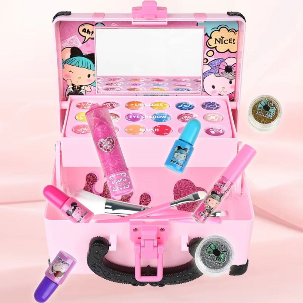 Educational Lipstick Children's Makeup Toys Eye Shadow Makeup Box Children Cosmetic Beauty Set Handbag Nontoxic Kids Makeup Kit for Girls