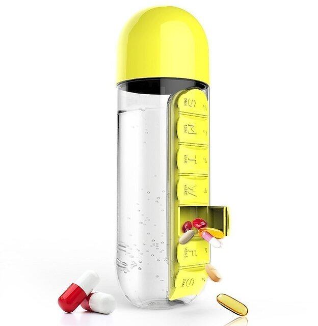 Weekly Pills and Vitamins Management Pill Box Organizer with Water Bottle for Home Office Travel Hospital Hiking & Camping