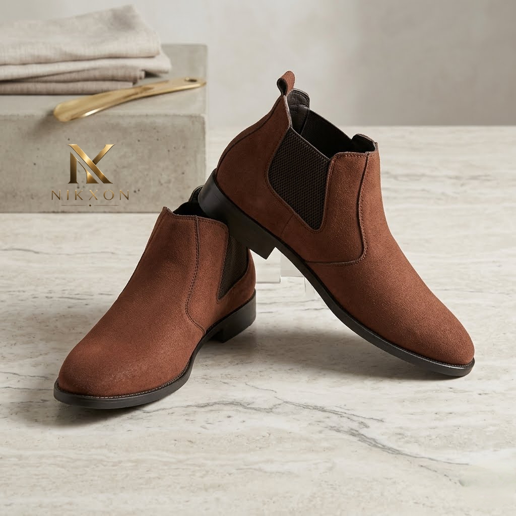 Nikxon Men’s Heritage Brown Suede Chelsea Boots | Stretch Panels Low Block Heel Warm Tone For Weekend, Travel & Smart-Casual Wear For Men (Brown Suede)