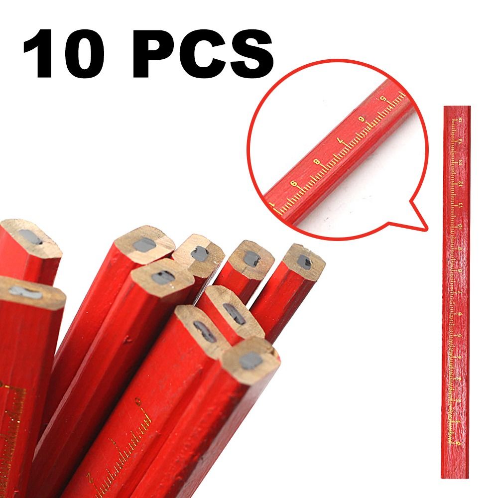 10PCS/Set Cartoon With Scale Carpenter Pencils Blue Red Lead Black Lead Woodworking Pencil DIY Marking Scriber Student