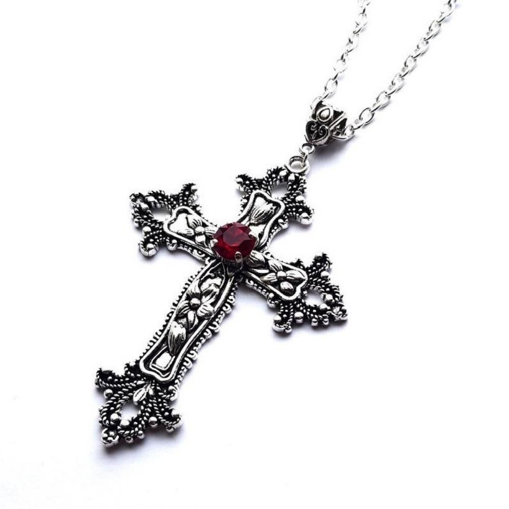 Fashion Alloy Cross Pendant Necklace Punk Flower Big Cross Cross Clavicle Chain Gothic Charm Aesthetic Jewelry Women Men