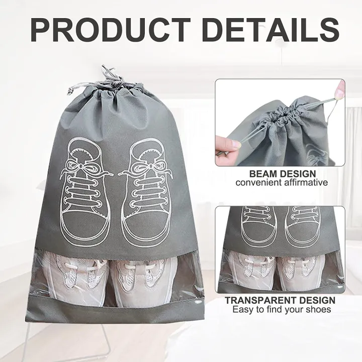 3 pcs Transparent Waterproof Shoe Storage Bags - Portable Drawstring Travel & Gym Shoe Organizer (Washable & Reusable)