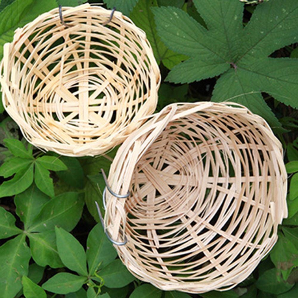 2Pcs Nature Craft Handmade Bird House Hanging Bamboo Parrot Cage Garden Decor Small Canaries Hut Hummingbird