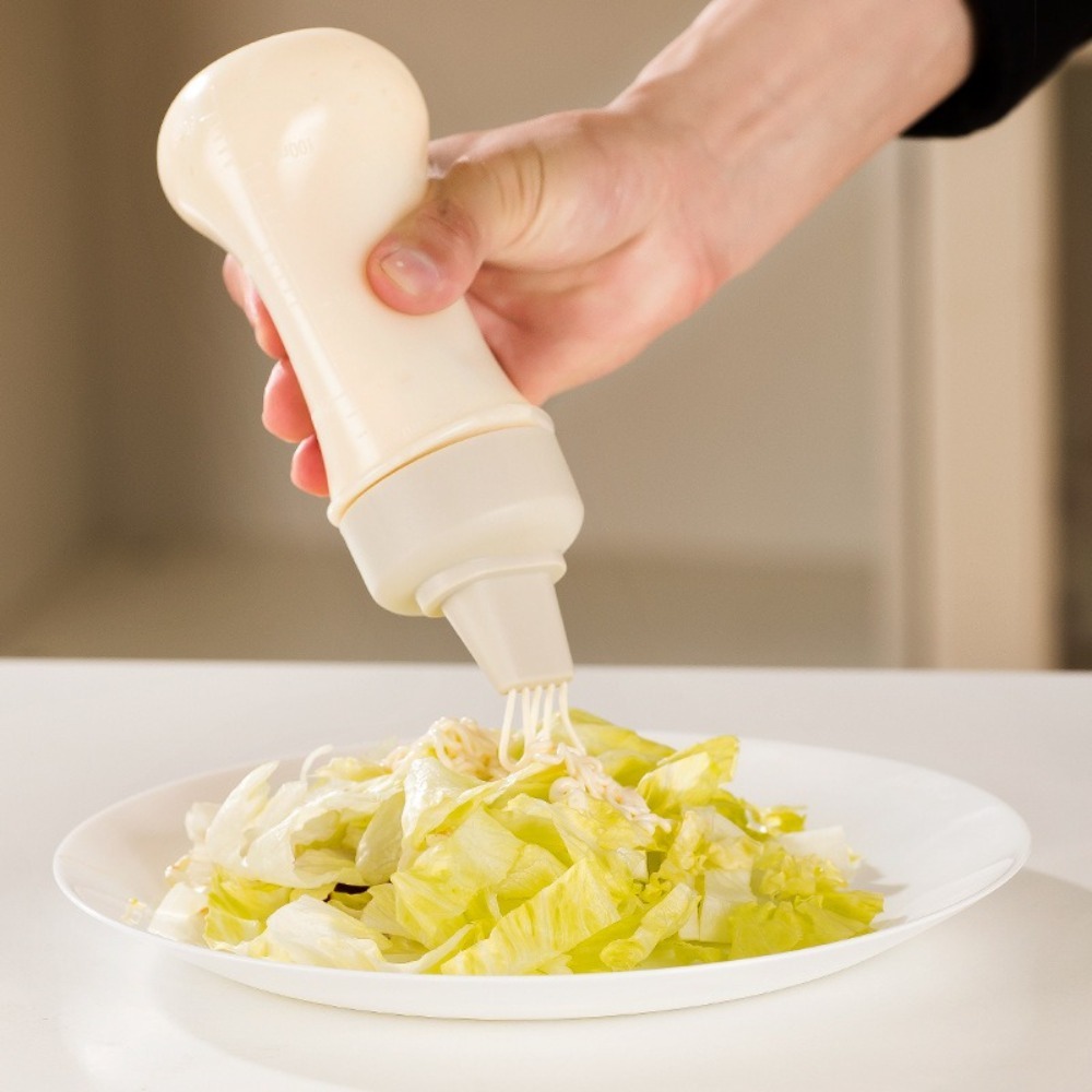New 5-hole Squeezing Sauce Bottle with Scale Dustproof Plastic Bottle Food Grade PP 350ml Salad Bottle Kitchen Supplies