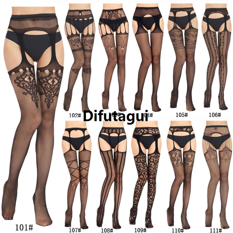 Difutagui Women's Underwear Pantyhose Stockings Body Stockings Portable Mesh Open C Suspenders Hollow Fishnet Lace Leggings