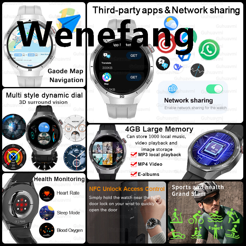 Wenefang 2025NEW For HUAWEI Upgrades GT5Pro 4GB Men NFC Smartwatch Bluetooth Luxury Calling GPS Navigator MPS player APP Download Smart Bracelet