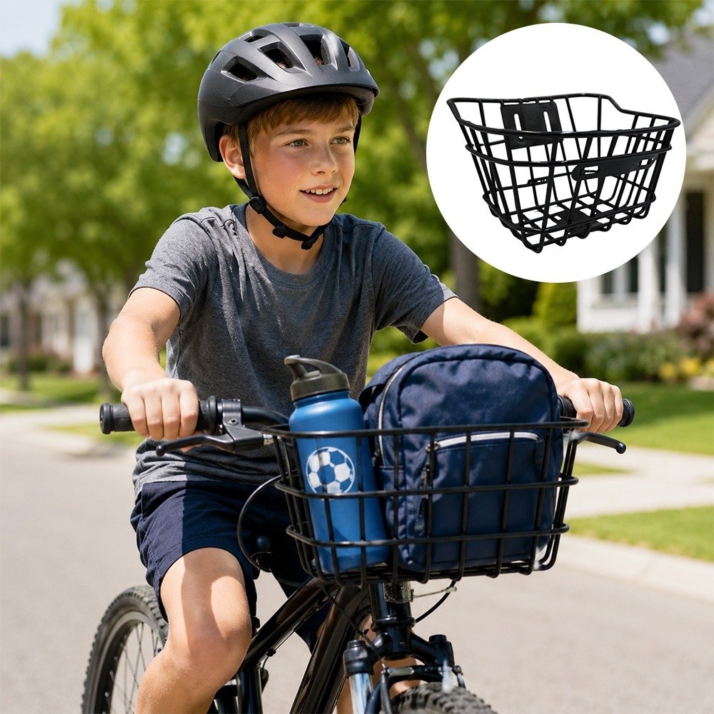 New Black Baby Stroller Iron Cycling Basket Metal 19*23*14cm Kids Bike Basket Storage Carrying Handlebar Basket