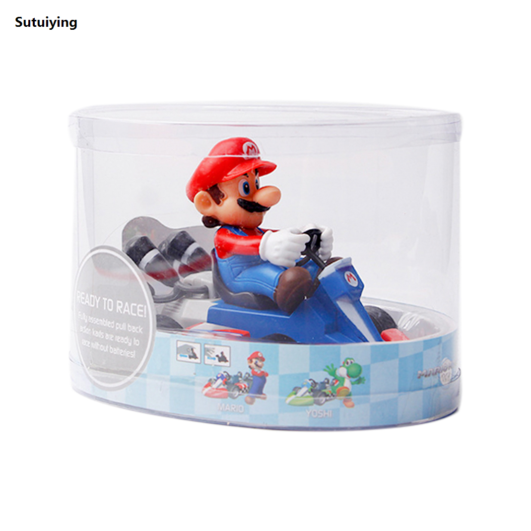 Sutuiying 12cm Anime Super Mario Pull Back Car Green Yoshi Donkey Kong Bowser 2025 New Luigi Toad Princess Figure Toys PVC model Doll Kid Gifts