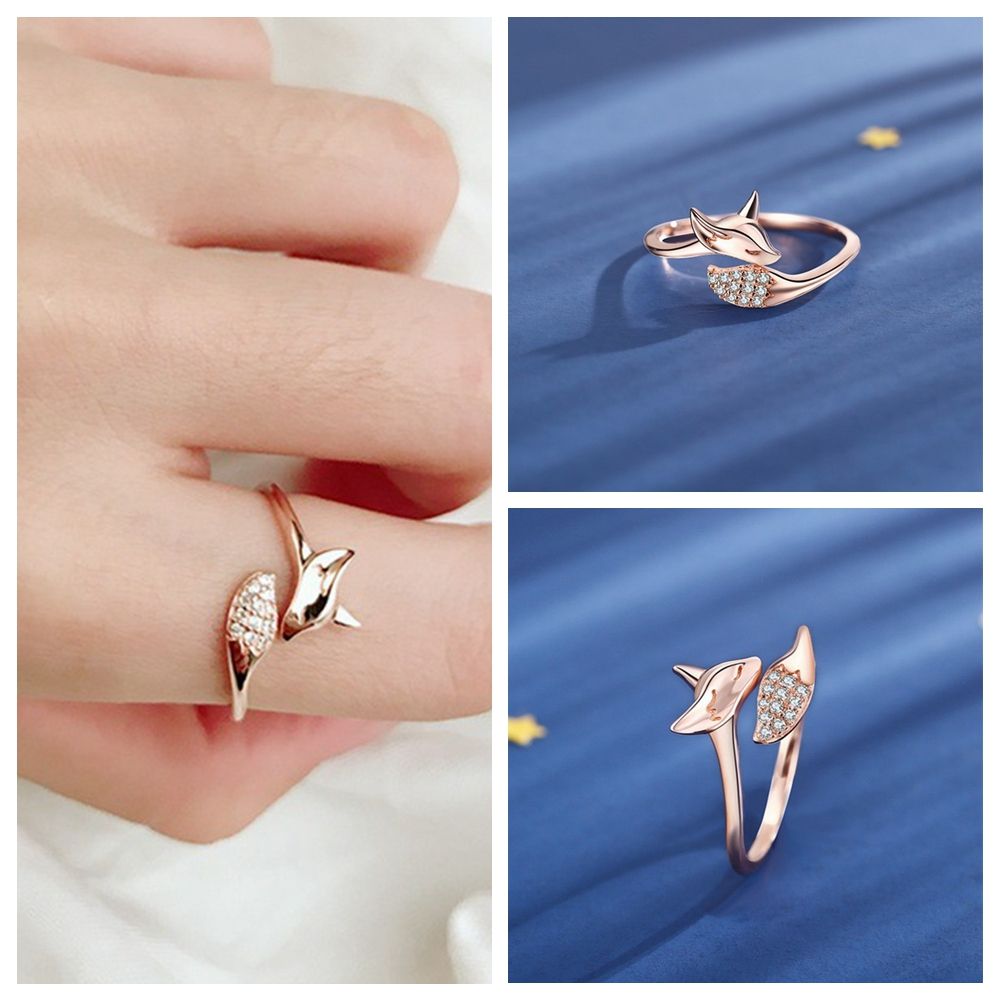 Boho Women Men Retro Micro Crystal Vintage Animal Bohemian Creative Animal Fox Rings Lucky Rings