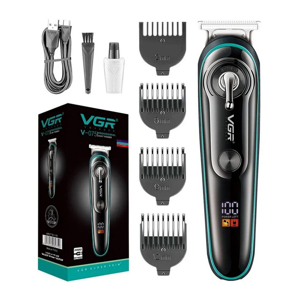 VGR V075 Hair Clipper Professional Barber Household Whole Body Washable Salon USB LCD Recharging Trimmer Haircut VGR 075