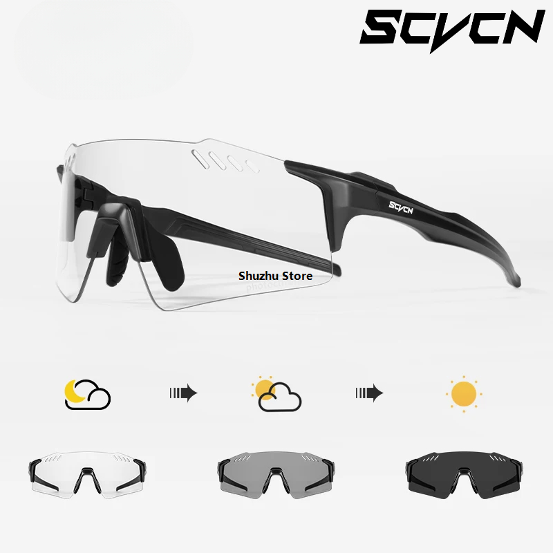 Linman Shuzhu StoreSCVCN Fashion Rimless Cycling Glasss Outdoor Sports Runnin2025 New g Drving Sunglasses for Men Fishing Goggles Mtb Bicycle Eyewear 1 Lens