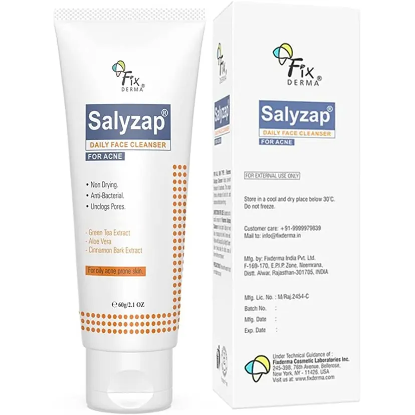 Salyzap Daily Face Cleanser, 60gm , Fix Derma, 2% Salicylic Acid Face Wash