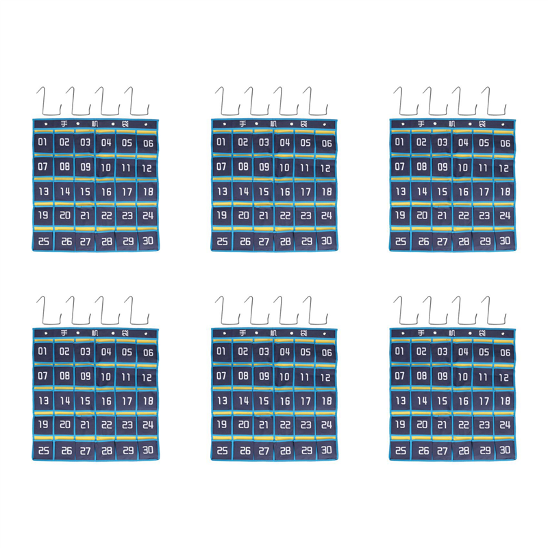 6X 30 Numbered Pockets Chart Cell Phone Hanging Organizer Hanging Storage Bag for Classroom Calculator Phone Holders