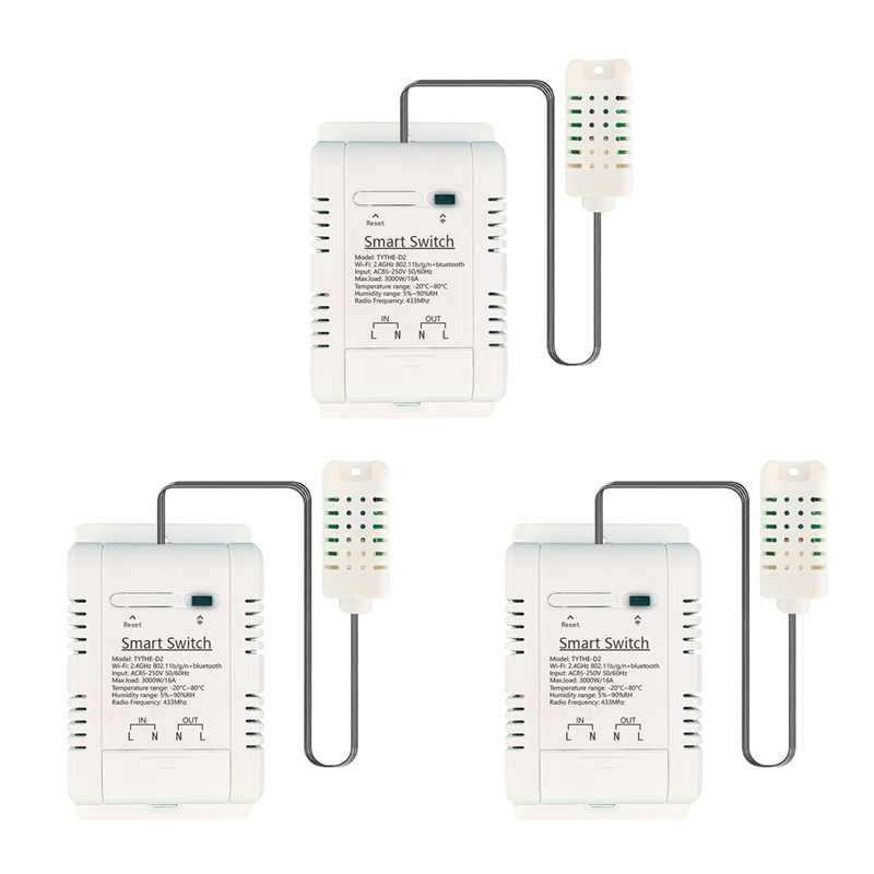 3X Tuya WiFi Switch 3000W 16A Wireless Thermostat Temperature and Humidity Monitoring with Energy Consumption Monitor