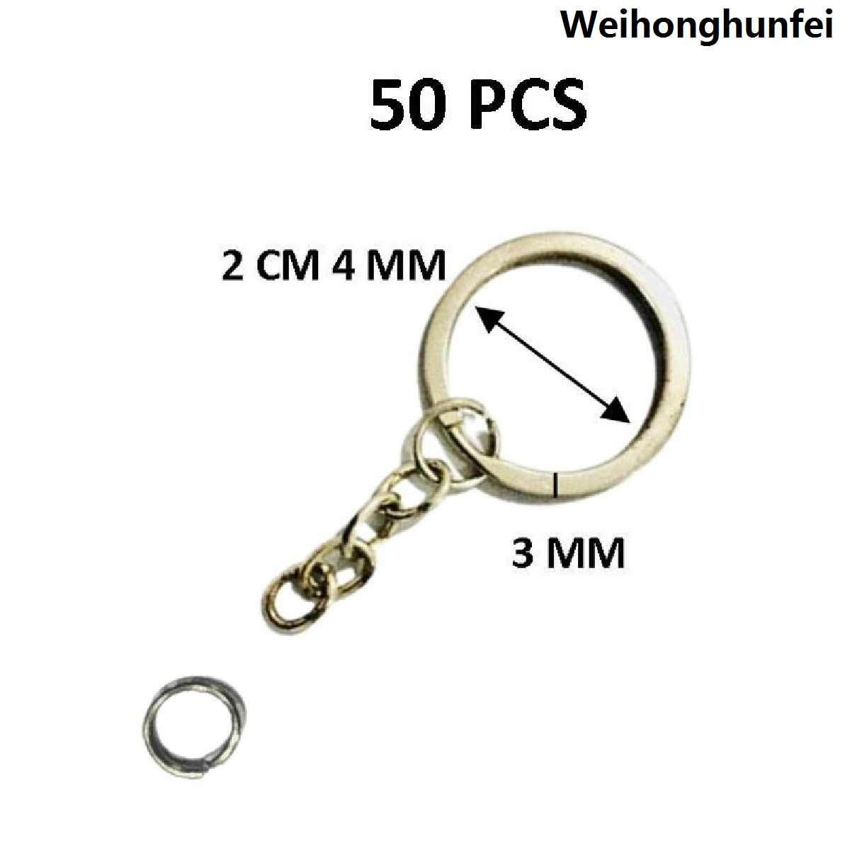 WeihonghunfeiAffordableKey Tag Ring with Chain, 50 Pcs, Stainless High Quality Original Metal, Diameter 2 cm/ Thickness 1 cm