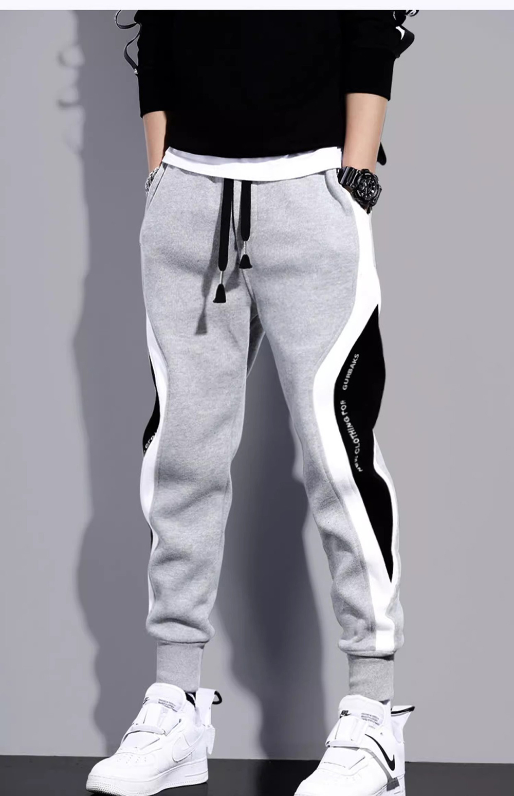 ( Gray /XL ) mans Sports Pants Spring Autumn Male Loose Fitting Leggings Patchwork Running Training Casual Pants Fashion Outfit Trousers Bles Online DZ-38B-05