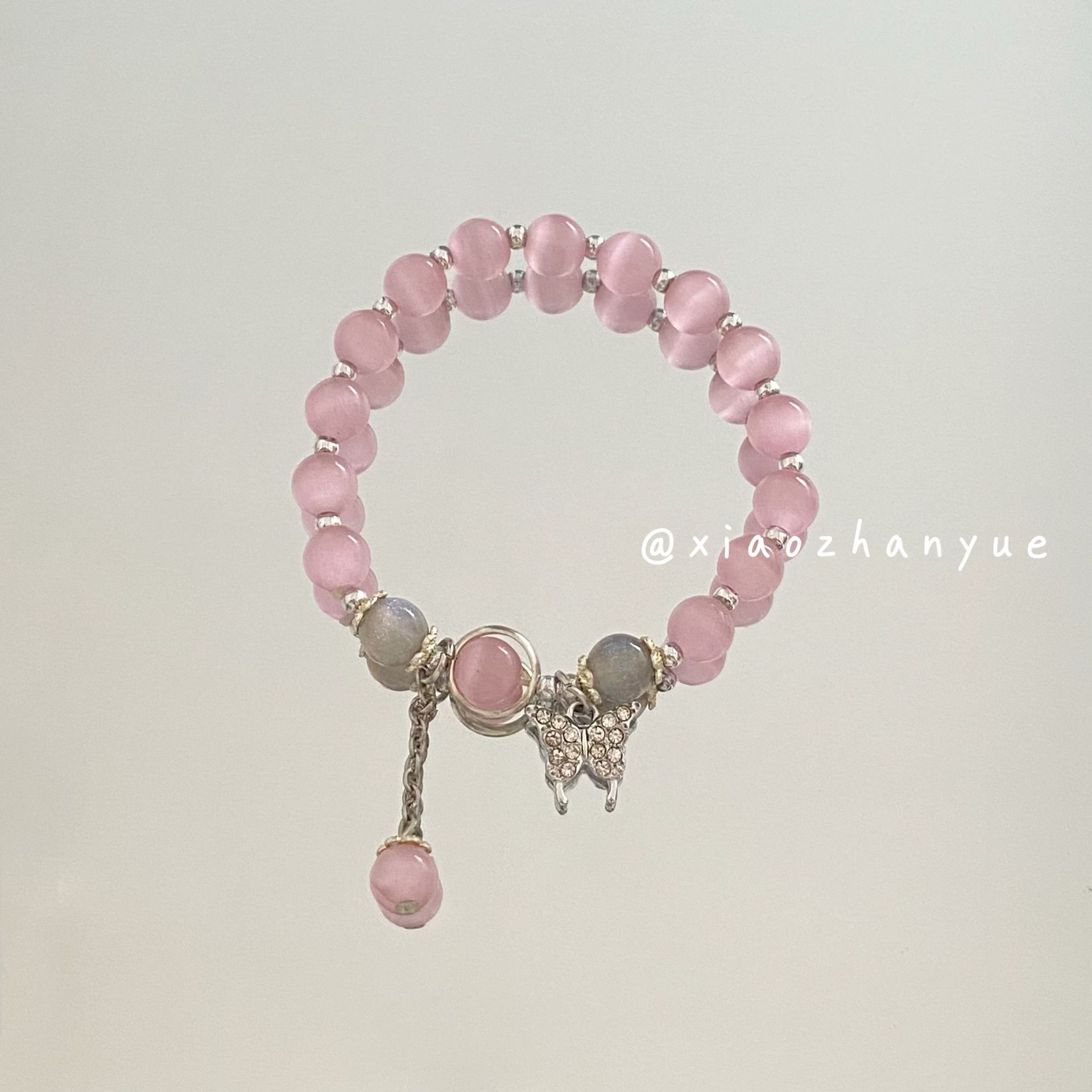 【New Arrivals】New Chinese Style Pink Eye Stone Butterfly Bracelet Female Niche Delicate Sweet Girl Bracelet Night Market Stall