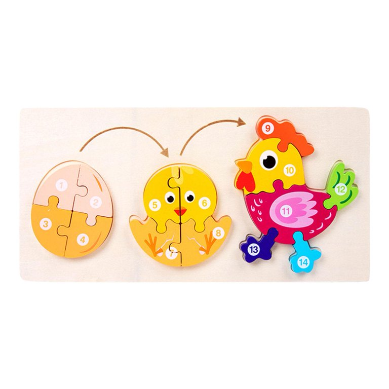 Cute Baby- Colorful Wooden Hen Life Cycle Puzzle | 3D Educational Animal Growth Stages Toy for Baby & Toddlers | Cognitive Development Jigsaw Puzzle