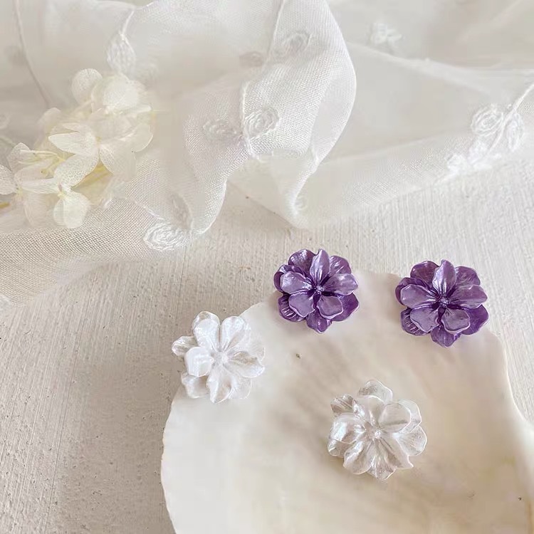 【Top-notch quality】Purple Gardenia Flower Women's Cute Small Fresh Gentle Retro Hong Kong Style French Style for Girls