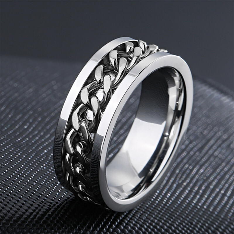 NEW 2022 New Fashion Punk Vintage Spinner Classic Ring Male Silver Color Stainless Steel Jewelry Wedding Ring For Boys Man