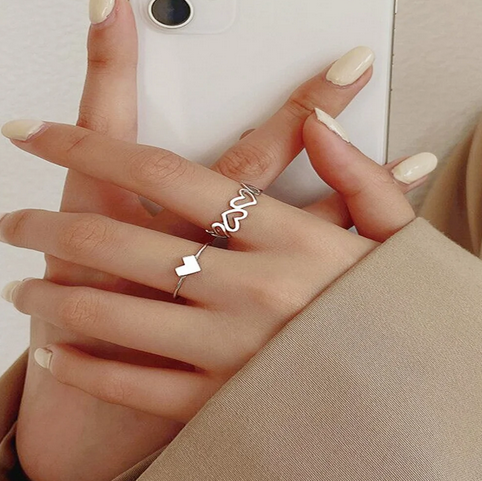 1/2Pcs Hollowed Heart Shape Open Ring Set Design Cute Fashion Love Jewelry For Women Girl Adjustable Birthday Party