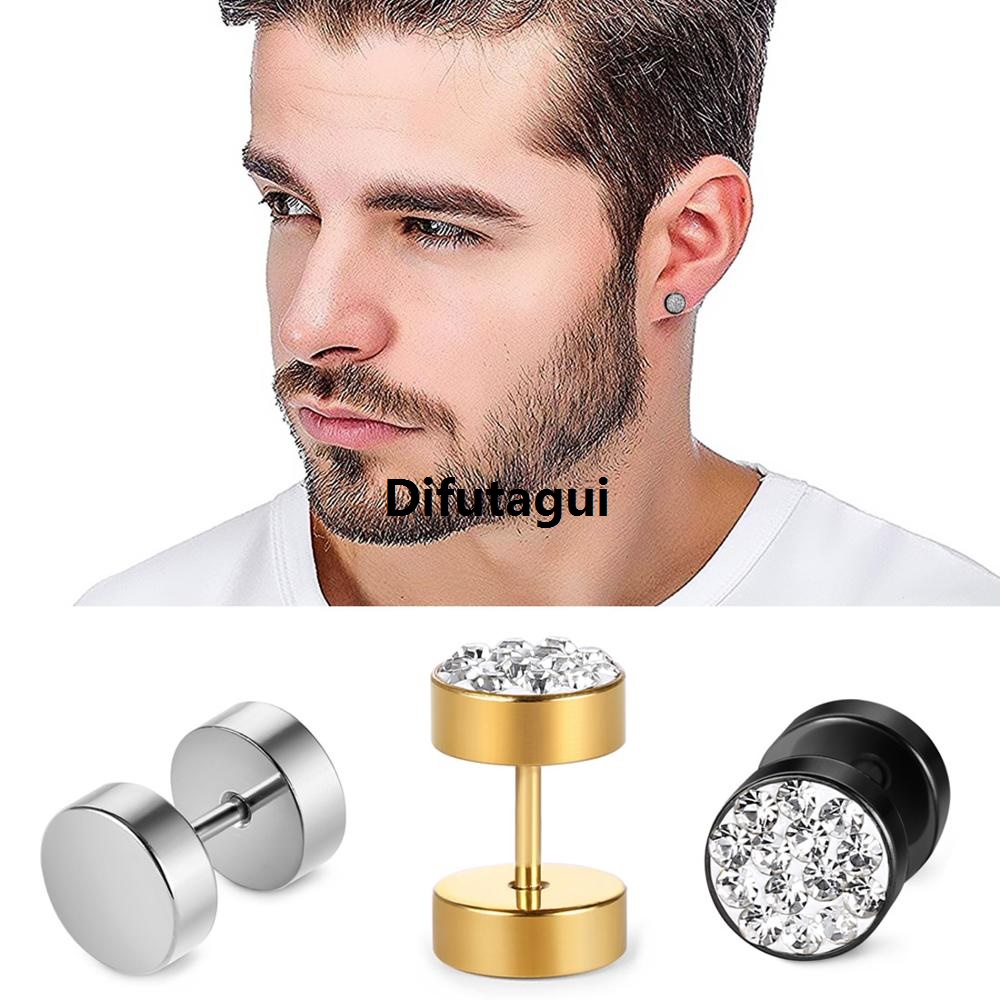 Difutagui Special Offer Stainless Steel Mens Earrings Black//Silver Color Stud Affordable Earrings for Boys Czech Crystals Ear Plug Ear Studs Piercing Jewelry