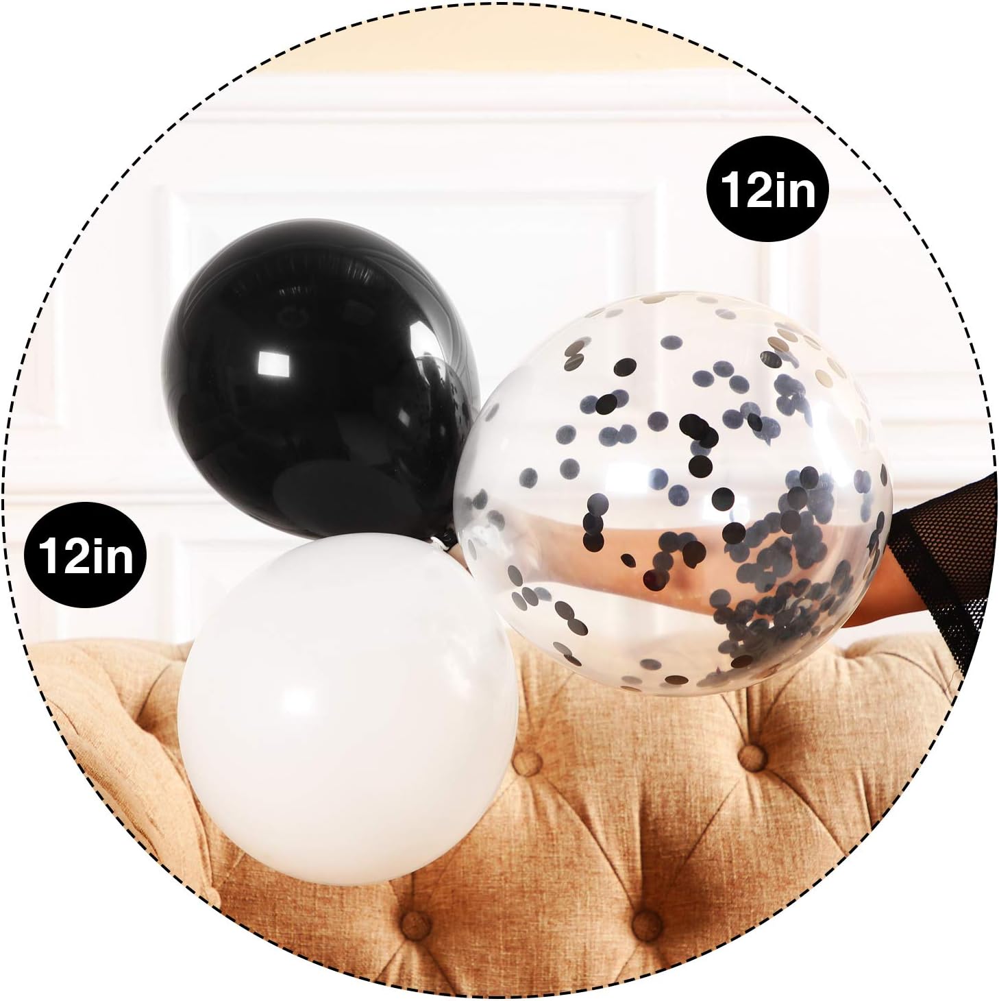 Black white & Confetti Balloons Backdrop set - 65 Pcs