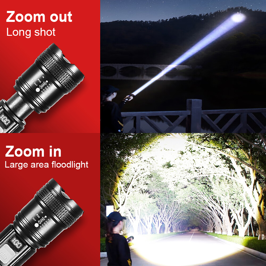 Led Flashlight P70 Torch Powerful Zoom Telescopic Flashlight Portable Lantern Long Lasting Rechargeable Camping Lamp