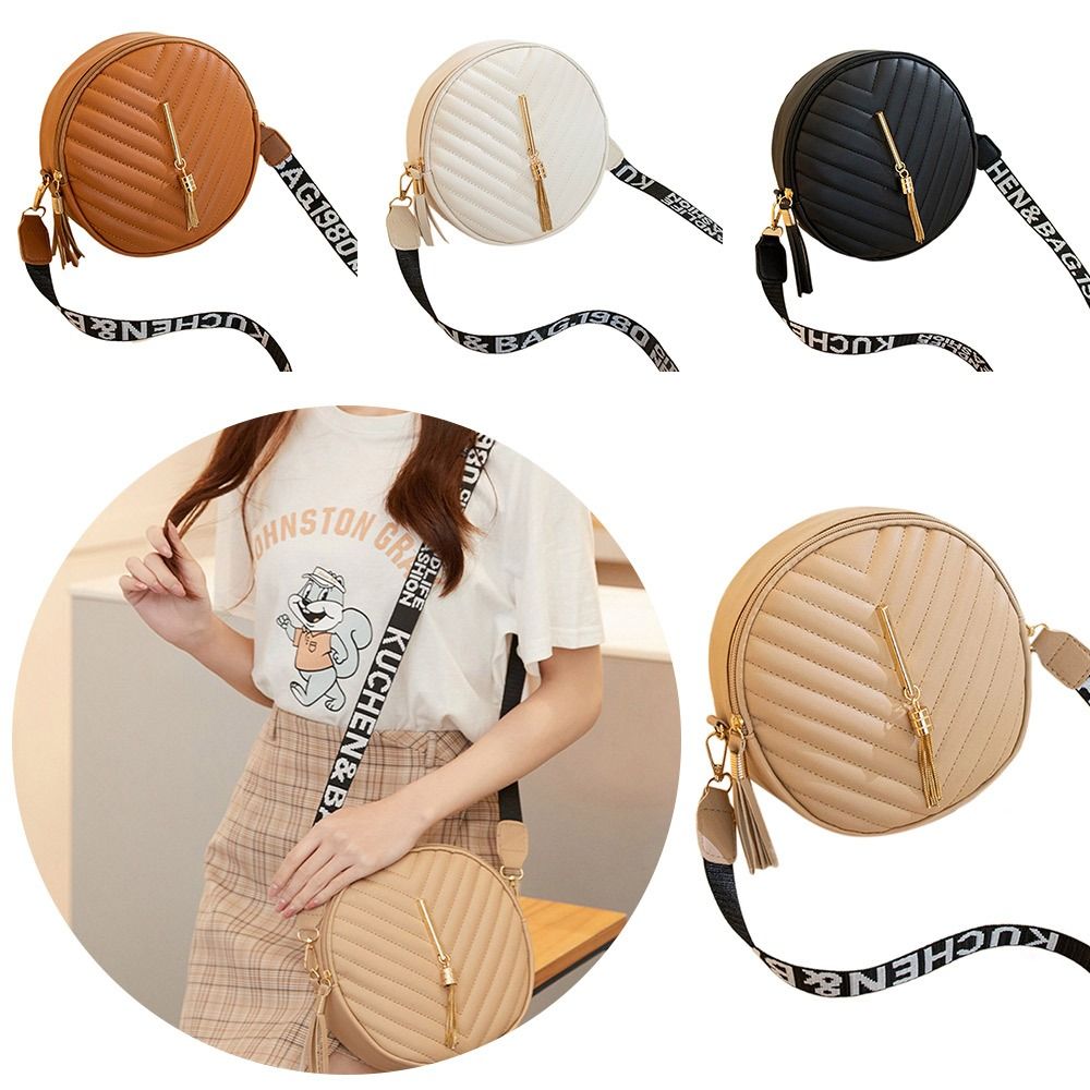 New PU Shoulder Bag Large Capacity Embroidery Round Bag Crossbody Bag Phone Bag Women
