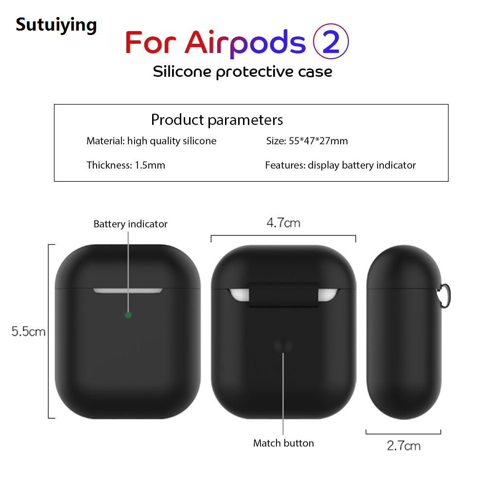 Sutuiying 1PC Anti lost Slim Ultra Thin Silicone Case Cover Protective Luxury Skin Wireless Earphones Pouch Sleeve Protector For Airpods 2