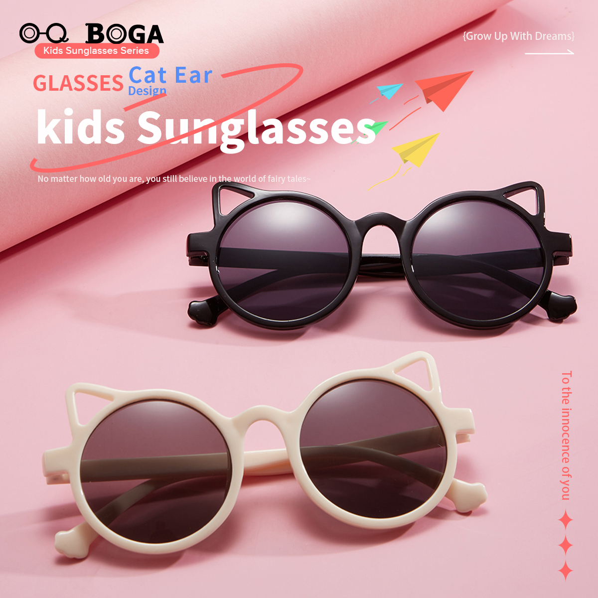 OQ BOGA 5 Colors Unisex Anti UV Cat Ear Round Frame Kids Sunglasses Children Outdoor Eye Protection Full Rim Sun Glasses