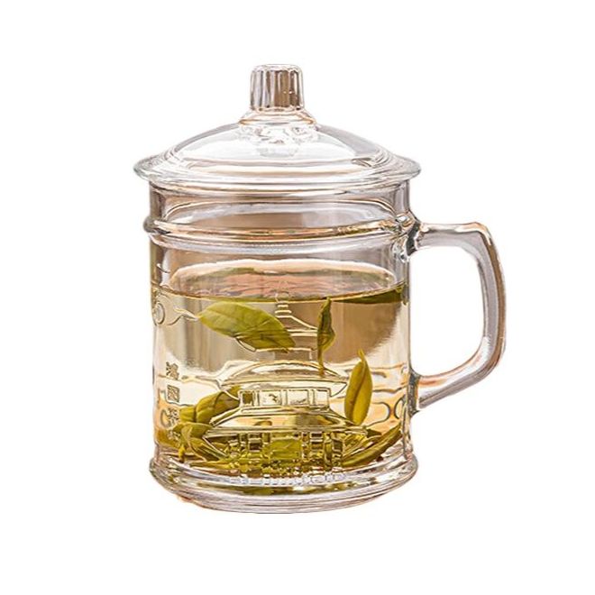 Lovwish Tea Mug With Lid, Lead-Free Glass, Handle, Water Cup, Business Meeting & Home Use, Royal Style [Tea Cup] 350Ml (1 Piece)