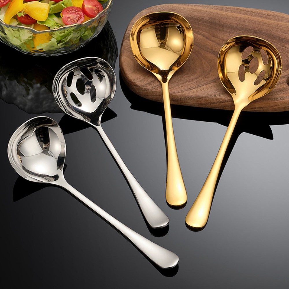 High Quality 304 Stainless Steel Soup Spoons Golden Silver Round Leakage Spoon Kitchen Gadgets Thickened Dessert Spoons Household