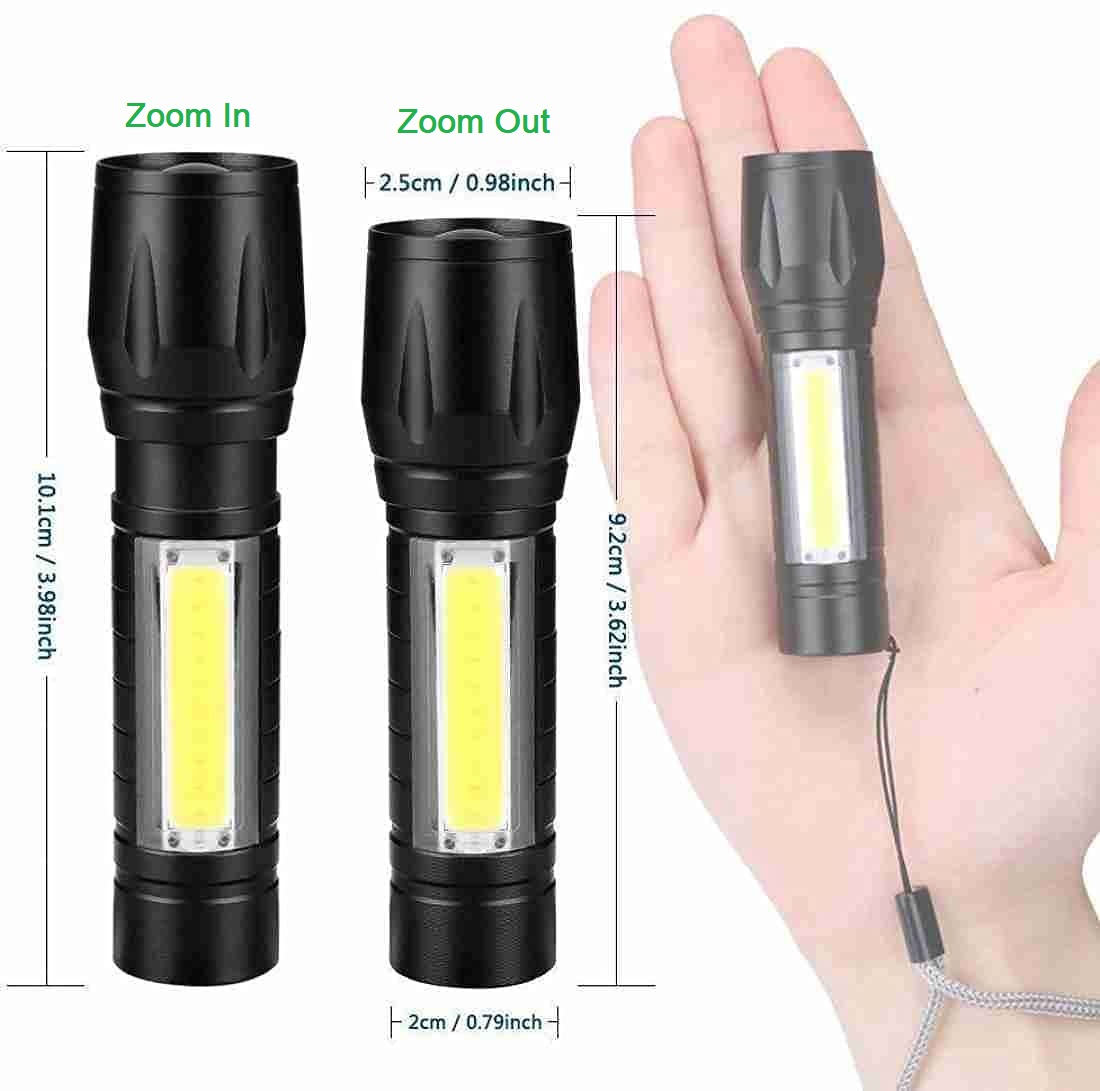 XPE+COB LED USB Charging Flashlight Adjustable Telescopic Zoomable Mini Pocket Torch Light