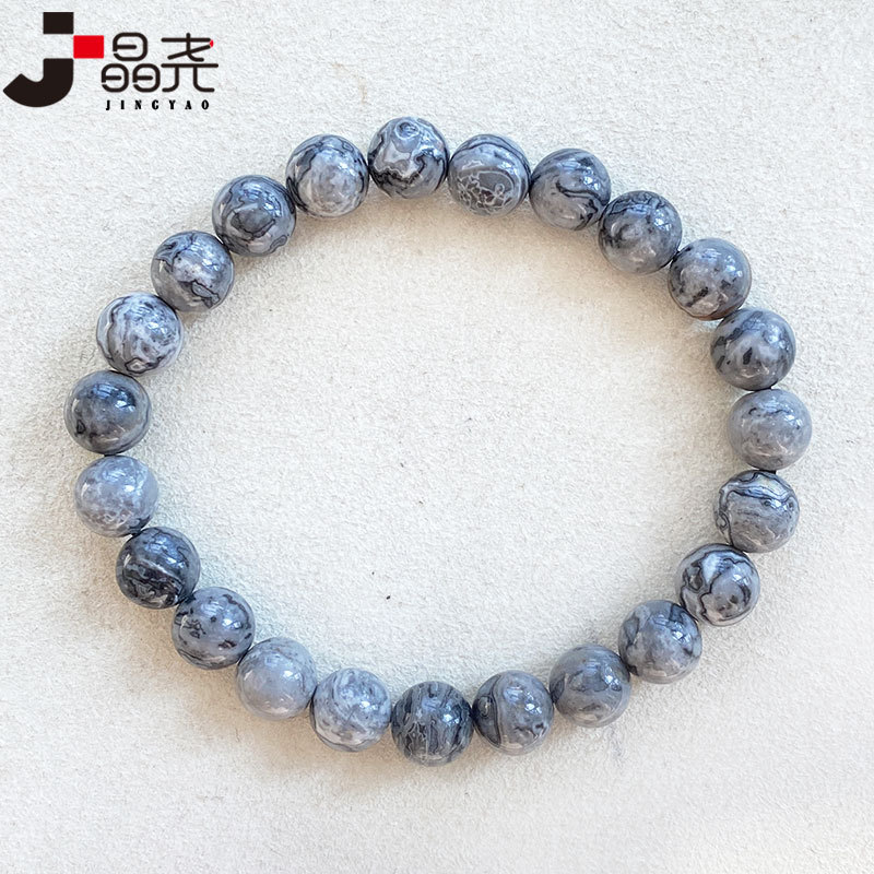 Sale】Jingyao white silver stone bracelet 8mm round beads gray white crystal single ring bracelet personality female girlfriends