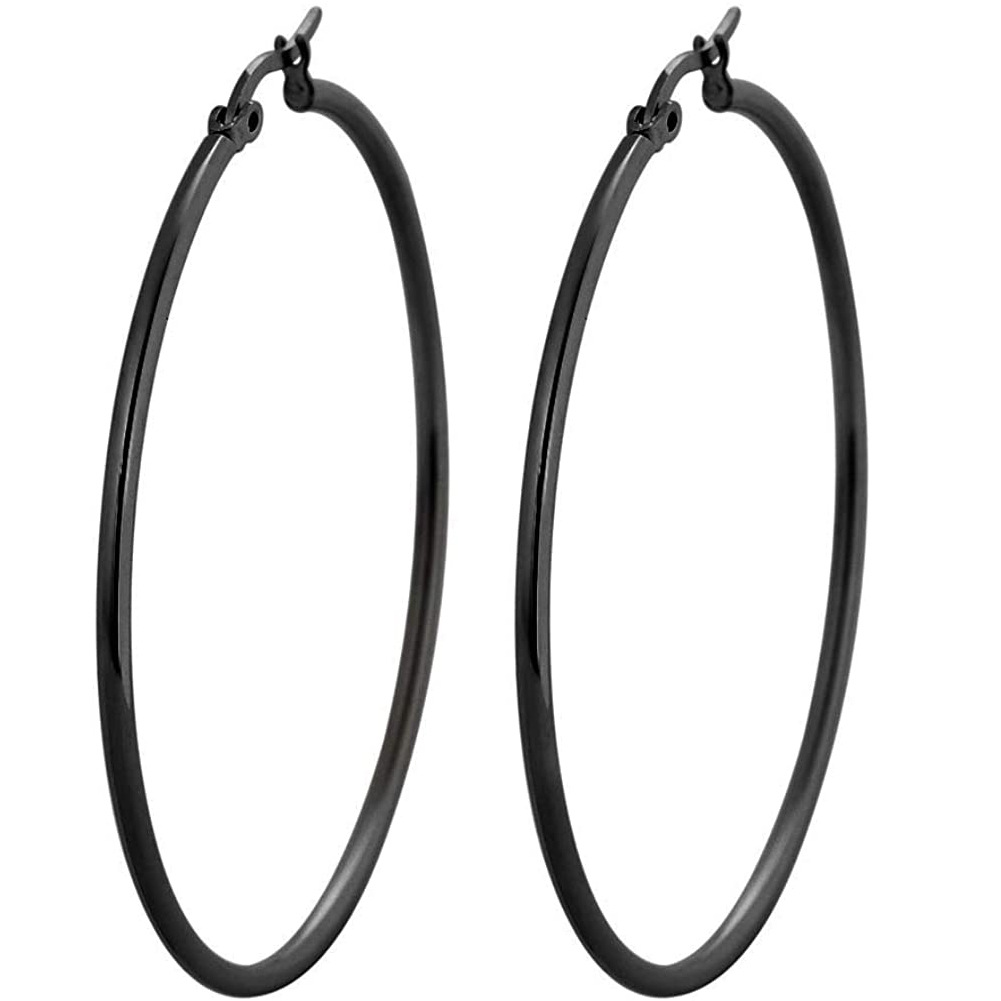 【Best Price Guaranteed】New Men's and Women's Black Fashion Titanium Steel Stainless Steel Ring Earrings Exaggerated Atmosphere Classic Earrings Earrings