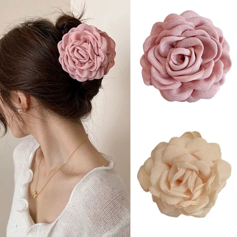 1Pcs New Fabric Rose Flower Hair Claw Flowers Grab Clamps Barrette Sweet Hair Clip For Women Girls Shark Clip Hair Accessories