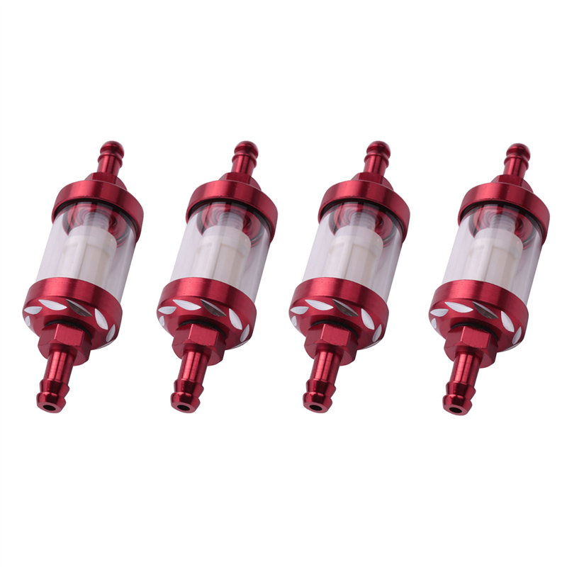FORIDE 4X Aluminum Alloy Glass Motorcycle Gas Fuel Gasoline Oil Filter Moto Accessories for Atv Dirt Pit Bike Motocross Red