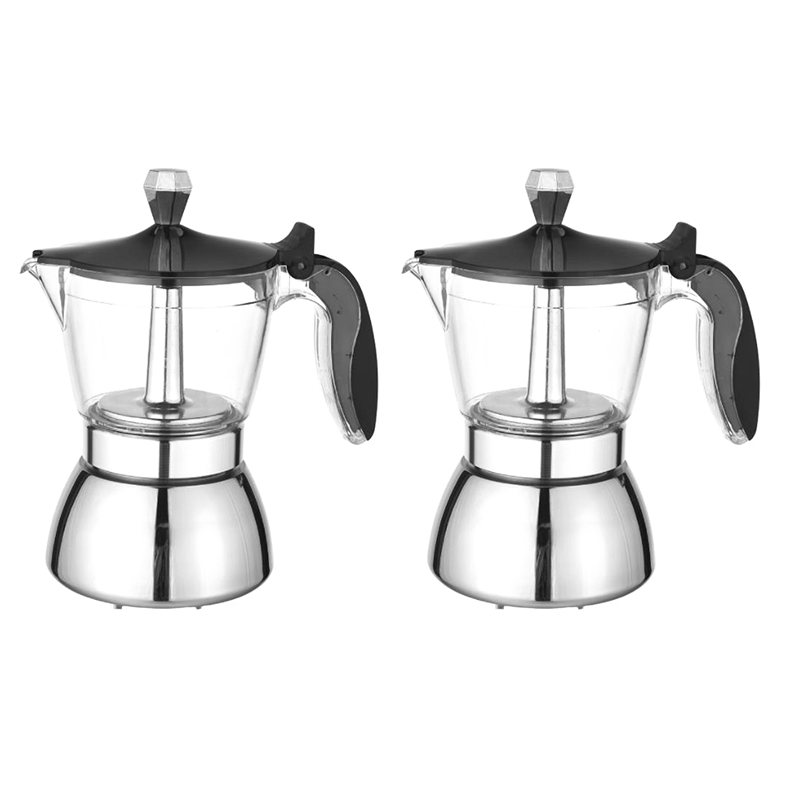 (GGBR) 2X Coffee Maker Aluminum Mocha Espresso Percolator Pot Coffee Maker Moka Pot 3cup Stovetop Coffee Maker-150ml