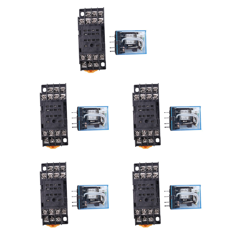 fasdaga 5X HH54P DC 12V Coil 4PDT 14 Pins Electromagnetic Power Relay DYF14A Base